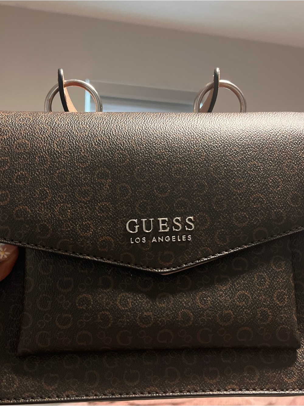 Guess Dark Brown Monogram Envelope Crossbody